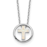 Sterling Silver RH-plated Created Opal Inlay Cross 16in With 2in ext Necklace